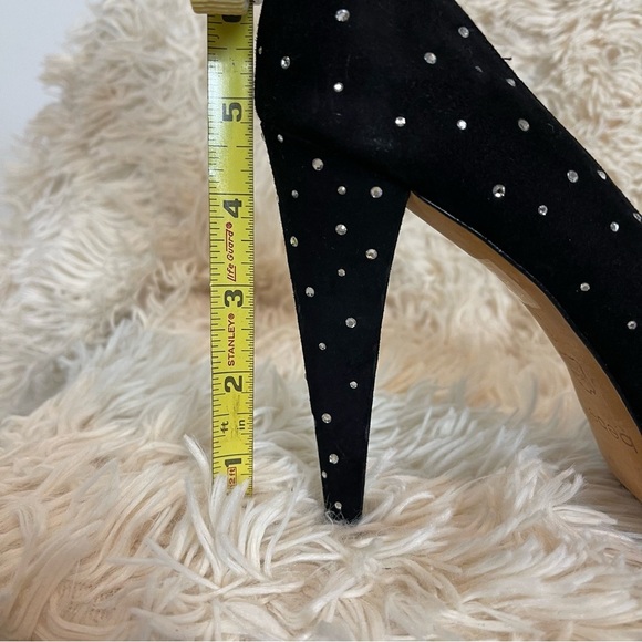 TARA SUBKOFF BEBE Swarovski Crystal Bow Platform Peep opentoe heel black suede 8 - Picture 11 of 12